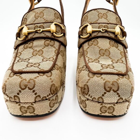 Gucci GG Horsebit Platform Slingback Square Toe Pumps New 37 US 7 - Picture 2 of 15